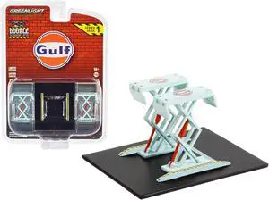 Automotive Double Scissor Lift "Gulf Oil" Light Blue "Double Scissor Lifts" Series 1 1/64 Diecast Model by Greenlight