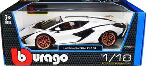Lamborghini Sian FKP 37 White with Copper Wheels 1/18 Diecast Model Car by Bburago