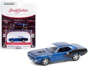 1970 Plymouth Barracuda Custom Hardtop Blue Met. & Black w/ Modern HEMI Lettering Barrett Jackson 1/64 Diecast Car by Greenlight