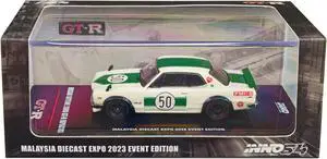 Nissan Skyline 2000 GT-R (KPGC10) #50 White w/Green "Malaysia Diecast Expo Event Ed" 2023 1/64 Diecast Model Car by Inno Models