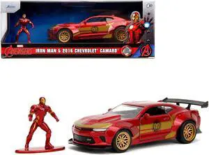 2016 Chevrolet Camaro Red Metallic and Gold and Iron Man Diecast Figure "The Avengers" 1/32 Diecast Model Car by Jada