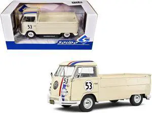 1950 Volkswagen T1 Pickup Truck Racer #53 Cream with Stripes 1/18 Diecast Model Car by Solido