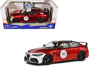 2022 Alfa Romeo Giulia GTAm #99 Red Metallic with Black Top and Italian Flag Stripes 1/18 Diecast Model Car by Solido