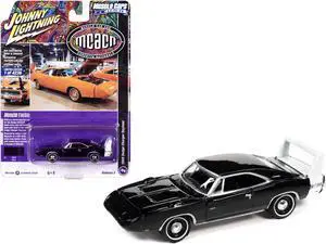 1969 Dodge Charger Daytona Black with White Tail Stripe "MCACN" Ltd Ed to 4236 pcs 1/64 Diecast Model Car by Johnny Lightning