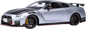 2022 Nissan GT-R (R35) Nismo Special Edition RHD Ultimate Metal Silver with Carbon Hood and Top 1/18 Model Car by Autoart