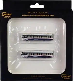 Cobus 3000 Passenger Bus White and Blue "US Airways Shuttle Bus" 2 Piece Set "Gemini 200" Series Diecast Models by GeminiJets