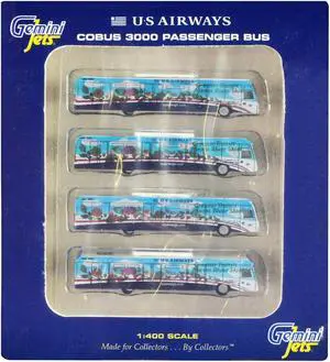Cobus 3000 Passenger Bus White and Blue with Graphics "US Airways Shuttle Bus" 4 Piece Set 1/400 Diecast Models by GeminiJets