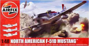 Level 2 Model Kit North American F-51D Mustang Fighter Aircraft with 3 Scheme Options 1/48 Plastic Model Kit by Airfix