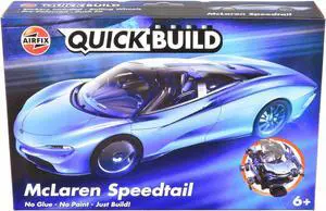 Skill 1 Model Kit McLaren Speedtail Light Blue with Black Top Snap Together Painted Plastic Model Car Kit by Airfix Quickbuild