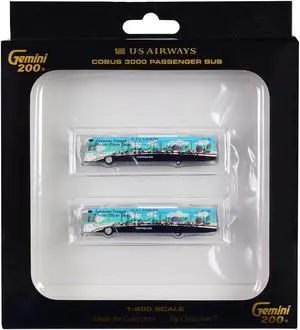 Cobus 3000 Passenger Bus White and Blue w/Graphics "US Airways Shuttle" Set "Gemini 200" Diecast Models by GeminiJets