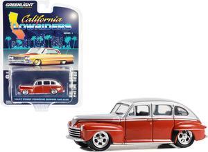 1947 Ford Fordor Super Deluxe Lowrider Red and Silver Metallic "California Lowriders" 1/64 Diecast Model Car by Greenlight