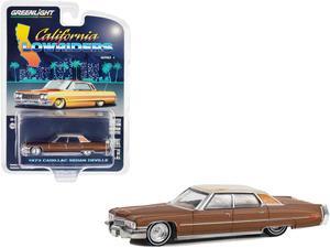 1973 Cadillac Sedan DeVille Dark Brown Metallic with Light Brown Pinstripes and White Top 1/64 Diecast Model Car by Greenlight