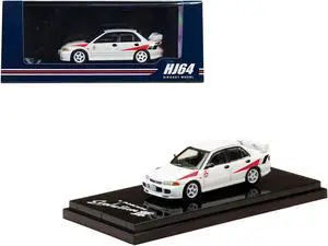 Mitsubishi Lancer RS Evolution III RHD Scortia White with Red Rally Stripes 1/64 Diecast Model Car by Hobby Japan