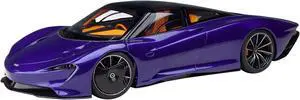 McLaren Speedtail Lantana Purple Metallic with Black Top and Yellow Interior and Suitcase Accessories  1/18 Model Car by Autoart