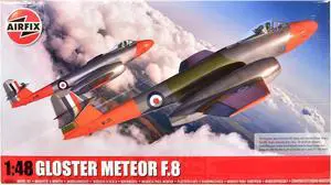 Level 3 Model Kit Gloster Meteor F.8 Aircraft with 2 Scheme Options 1/48 Plastic Model Kit by Airfix