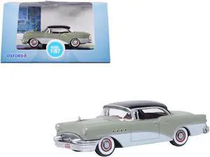 1955 Buick Century Windsor Gray and Dover White with Carlsbad Black Top 1/87 (HO) Scale Diecast Model Car by Oxford Diecast