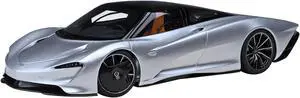 McLaren Speedtail Supernova Silver Metallic with Black Top and Suitcase Accessories 1/18 Model Car by Autoart