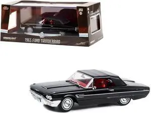1965 Ford Thunderbird Convertible (Top-Up) Raven Black with Red Interior 1/43 Diecast Model Car by Greenlight