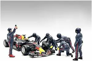 Formula One F1 Pit Crew 7 Figure Set Team Blue Release III for 1/18 Scale Models by American Diorama