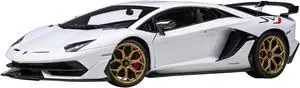 Lamborghini Aventador SVJ Bianco Asopo Pearl White with Gold Wheels 1/18 Model Car by Autoart