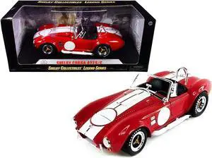 1965 Shelby Cobra 427 S/C Red w/White Stripes w/Printed Carroll Shelby's Signature on the Trunk 1/18 Diecast Shelby Collectibles
