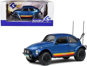 1975 Volkswagen Beetle Baja Blue Metallic with Stripes 1/18 Diecast Model Car by Solido