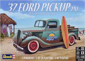 Level 5 Model Kit 1937 Ford Pickup Truck with Surfboard 2-in-1 Kit 1/25 Scale Model by Revell