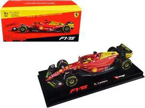 Ferrari F1-75 #16 Leclerc "Giallo Modena" 2nd Place F1 Italian GP (2022) w/Display Case 1/43 Diecast Model Car by Bburago