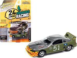 1990s Ford Mustang Race Car #51 Military Green & Dark Silver Met. "24 Hrs of Lemons" 1/64 Diecast Model Car by Johnny Lightning