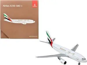 Airbus A310-300 Commercial Aircraft "Emirates Airlines" (A6-EKB) White w/Striped Tail 1/400 Diecast Model Airplane by GeminiJets
