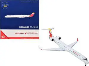 Bombardier CRJ1000 Commercial Aircraft "Iberia Regional" (EC-MVZ) White with Red Tail 1/400 Diecast Model Airplane by GeminiJets