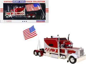1997 Peterbilt 379 Tractor White and Red Met w/Flag "Vintage Heavy Haul Truck Collection" 1/43 Diecast Model by Iconic Replicas