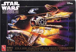 Skill 2 Model Kit ETA 2 Jedi Starfighter VS. Droid Starfighters 4 Model "Star Wars: Episode III" Movie 1/48 Scale Model by AMT