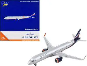 Airbus A321neo Commercial Aircraft "Aeroflot" Silver Metallic with Dark Blue Tail 1/400 Diecast Model Airplane by GeminiJets