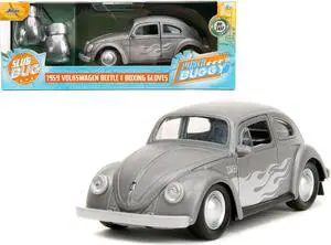 1959 Volkswagen Beetle Gray Met. w/Silver Flames and Boxing Gloves Accessory "Punch Buggy" Series 1/32 Diecast Model Car by Jada