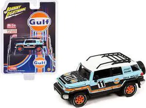 2007 Toyota FJ Cruiser #11 Light Blue "Gulf Oil" with Roofrack Limited Ed to 6000 pcs 1/64 Diecast Model Car by Johnny Lightning
