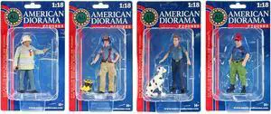 "Firefighters" 6 piece Figure Set (4 Males, 1 Dog, 1 Accessory) for 1/18 Scale Models by American Diorama
