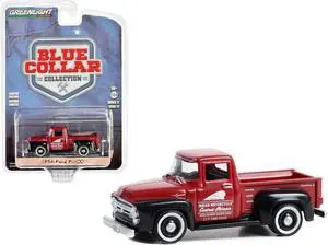 1956 Ford F-100 Pickup Truck Red and Black "Indian Motorcycle Service, Parts & Sales" 1/64 Diecast Model Car by Greenlight
