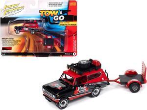 1979 International Scout II Red and Black w/Open Utility Trailer "Tow & Go" Series 1/64 Die Cast Model Car by Johnny Lightning