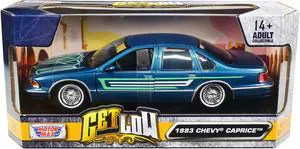 1993 Chevrolet Caprice Lowrider Blue Metallic with Graphics "Get Low" Series 1/24 Diecast Model Car by Motormax