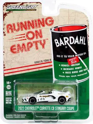 2022 Chevrolet Corvette C8 Stingray Convertible White w/Blue Stripes & Interior Mr. Bardahl 1/64 Diecast Model Car by Greenlight
