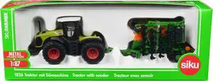 Claas Xerion 5000 Tractor Green with Gray Top and Amazone Cayena 6001 Seeder 1/87 (HO) Diecast Model by Siku