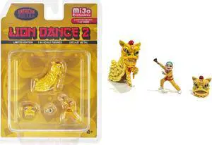 "Lion Dance 2" 4 piece Diecast Figure Set Limited Edition to 2400 pieces Worldwide for 1/64 Scale Models by American Diorama