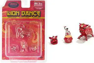 "Lion Dance" 4 piece Diecast Figure Set Limited Edition to 2400 pieces Worldwide for 1/64 Scale Models by American Diorama