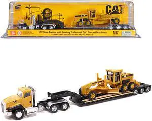 CAT Caterpillar CT660 Day Cab Tractor Yellow w/Trailer and CAT 163H Motor Grader 1/87 (HO) Diecast Model by Diecast Masters
