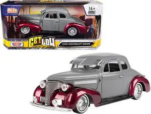 1939 Chevrolet Coupe Lowrider Gray and Red Metallic "Get Low" Series 1/24 Diecast Model Car by Motormax