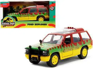 Ford Explorer Red and Yellow with Green Graphics "Jurassic Park" (1993) Movie 30th Anniversary 1/32 Diecast Model Car by Jada