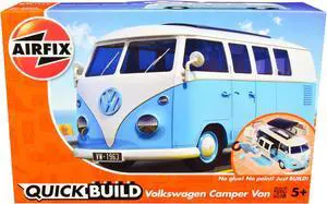 Skill 1 Model Kit Volkswagen Camper Van Blue Snap Together Model by Airfix Quickbuild