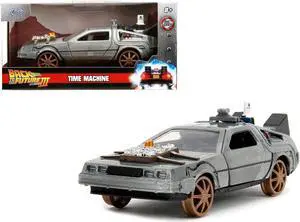 DeLorean DMC (Time Machine) Brushed Metal Train Wheel Version "Back to the Future Part III" 1/32 Diecast Model Car by Jada