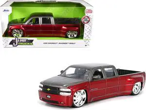 1999 Chevrolet Silverado Dually Truck Red Met and Gray w/Custom KMC Wheels "Just Trucks" Series 1/24 Die Cast Model Car by Jada